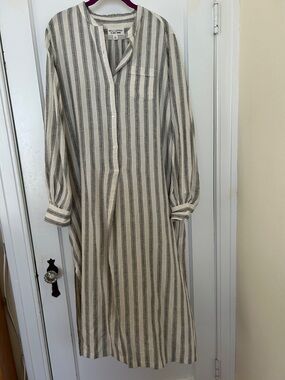 Nili Lotan caftan ivory black stripe sz XL